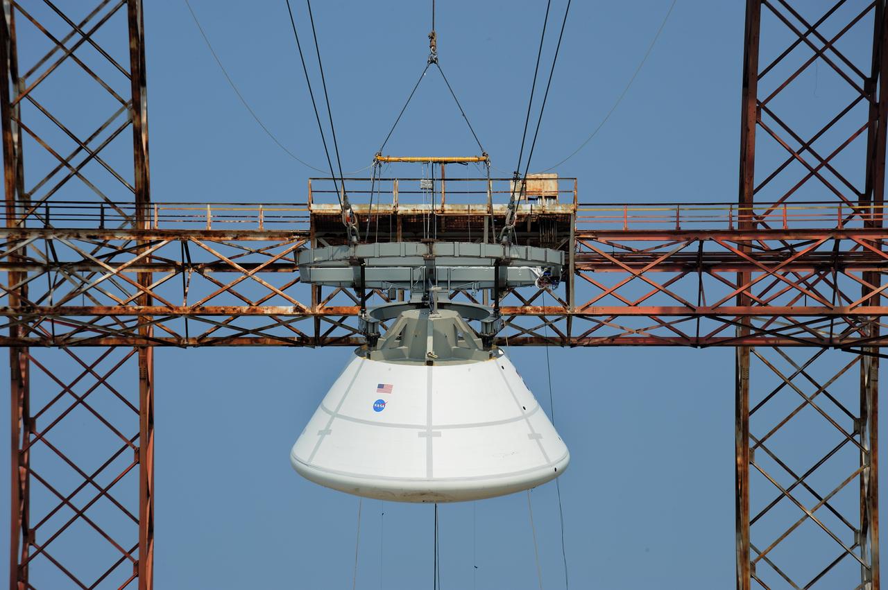 ORION Project-(SPLASH) Structural Passive Landing Attenuation for Survivability of Human Crew (BTA) Boiler Plate Test Article Water Impact Test-Pot Phase"0" Test POT#2  Tested at the Hydro Impact Basin at the Landing and Impact Research Facility (Gantry)