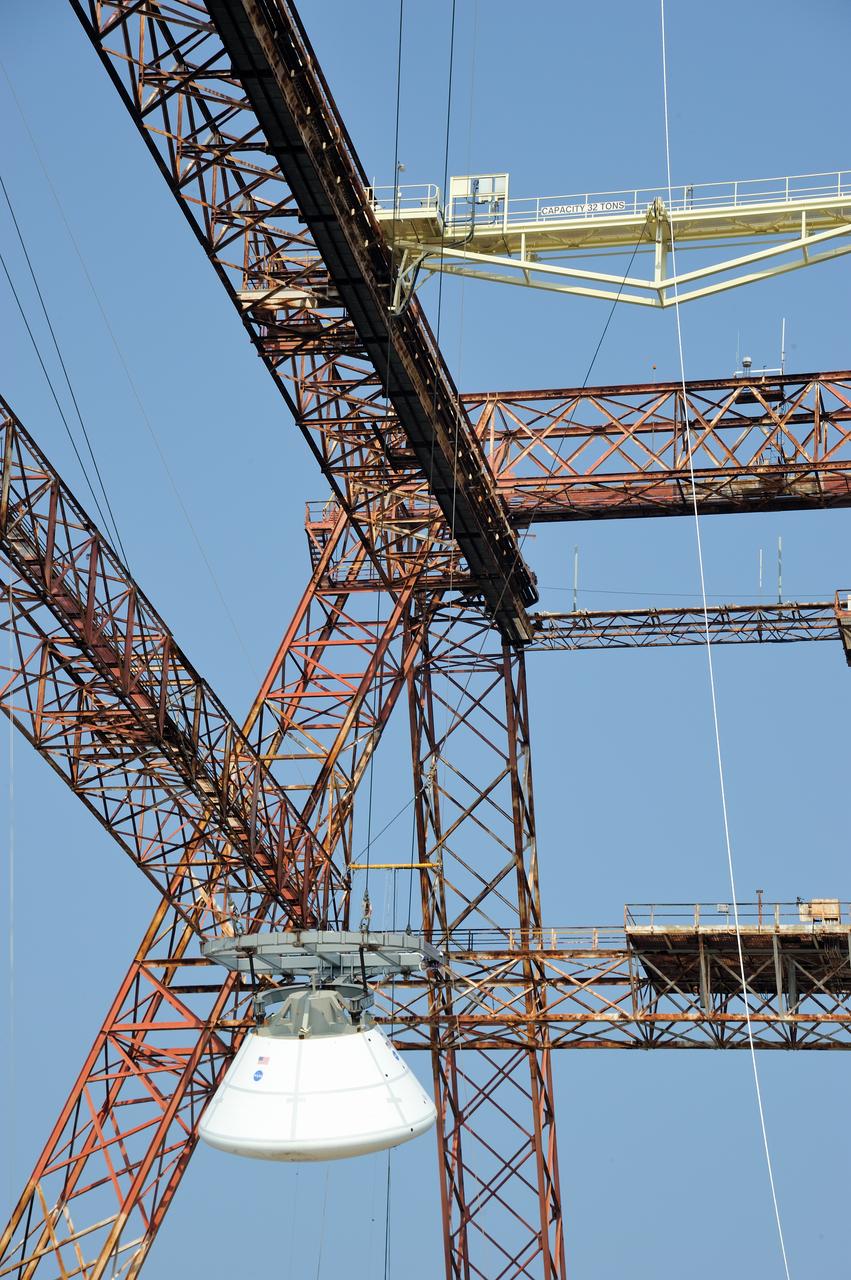 ORION Project-(SPLASH) Structural Passive Landing Attenuation for Survivability of Human Crew (BTA) Boiler Plate Test Article Water Impact Test-Pot Phase"0" Test POT#2  Tested at the Hydro Impact Basin at the Landing and Impact Research Facility (Gantry)