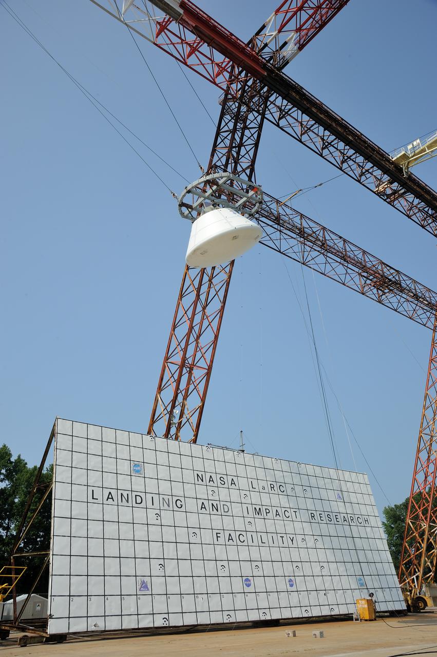 ORION Project-(SPLASH) Structural Passive Landing Attenuation for Survivability of Human Crew (BTA) Boiler Plate Test Article Water Impact Test-Pot Phase"0" Test POT#2  Tested at the Hydro Impact Basin at the Landing and Impact Research Facility (Gantry)