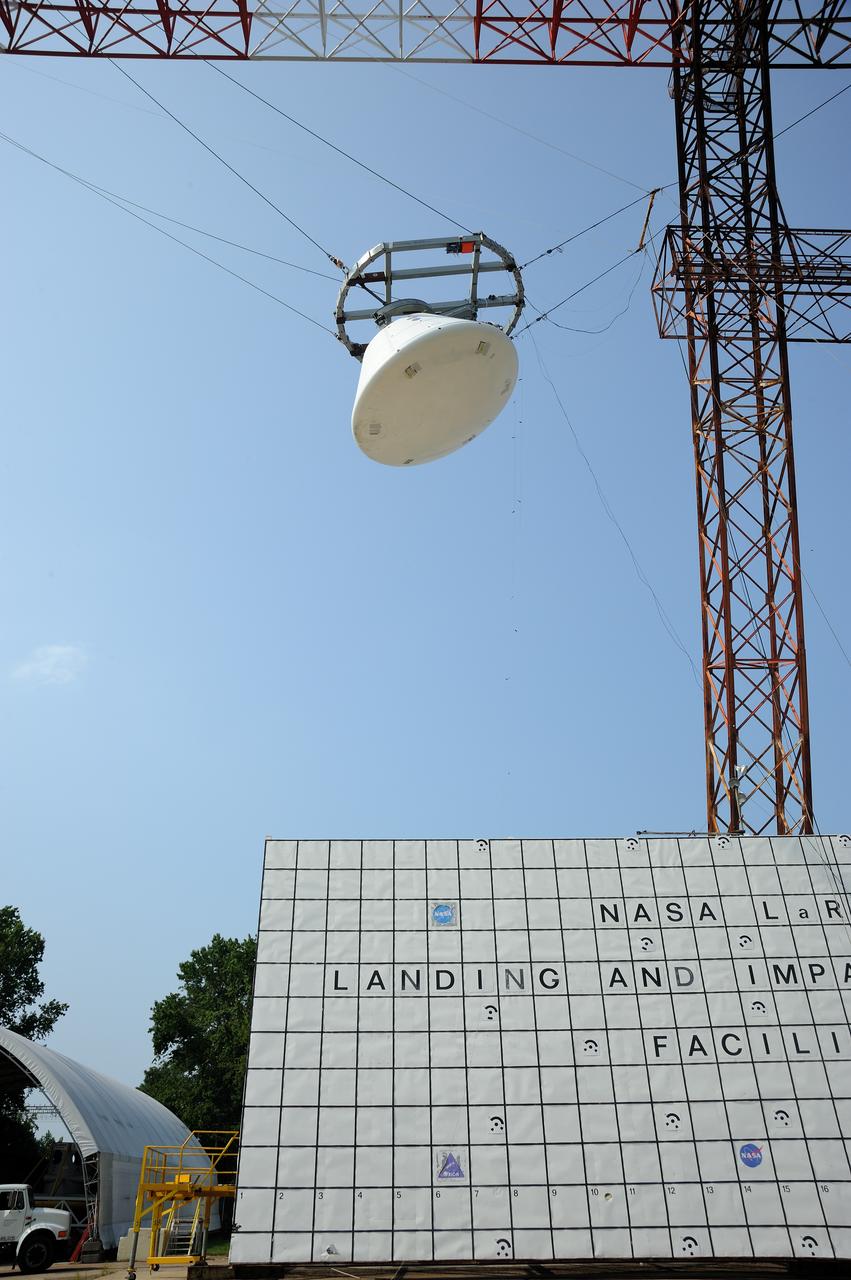 ORION Project-(SPLASH) Structural Passive Landing Attenuation for Survivability of Human Crew (BTA) Boiler Plate Test Article Water Impact Test-Pot Phase"0" Test POT#2  Tested at the Hydro Impact Basin at the Landing and Impact Research Facility (Gantry)