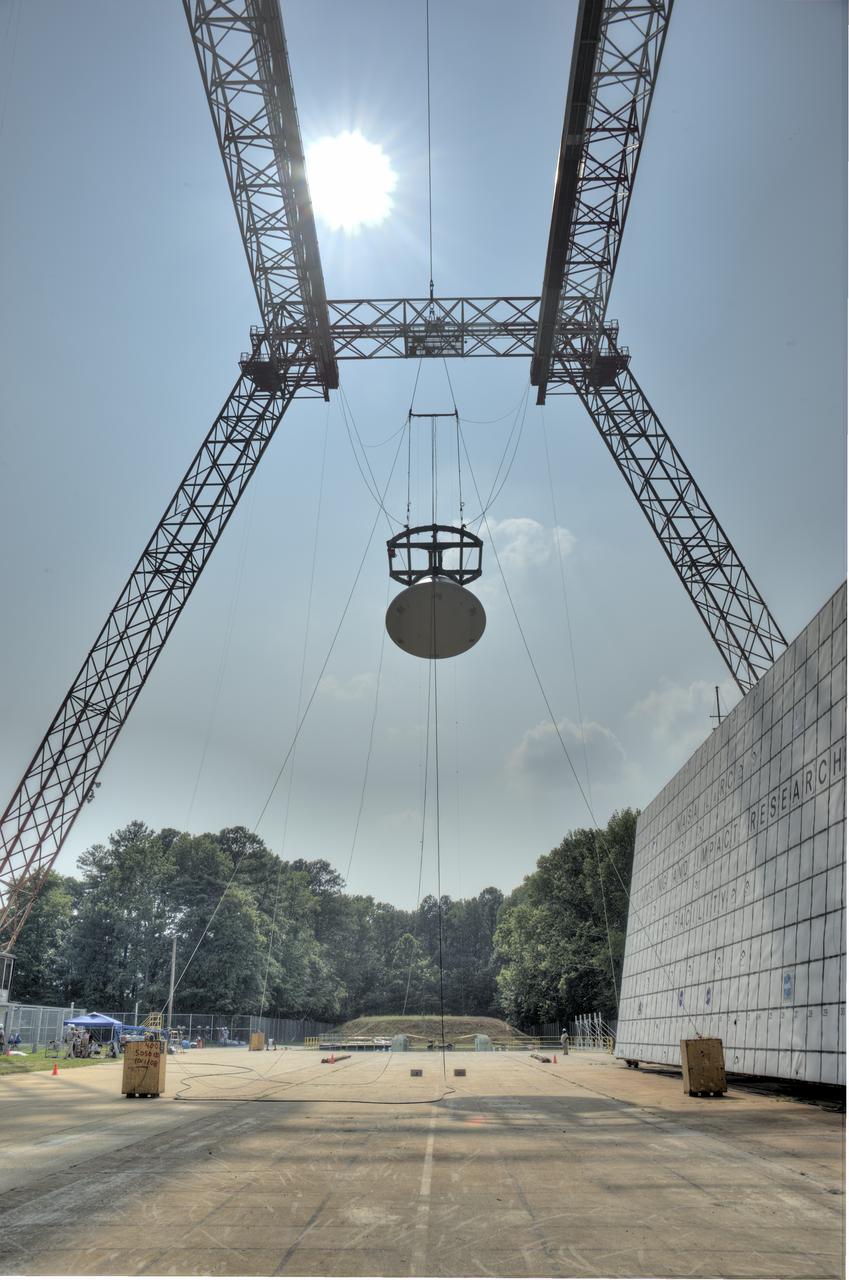 ORION Project-(SPLASH) Structural Passive Landing Attenuation for Survivability of Human Crew (BTA) Boiler Plate Test Article Water Impact Test-Pot Phase"0" Test POT#2  Tested at the Hydro Impact Basin at the Landing and Impact Research Facility (Gantry)
