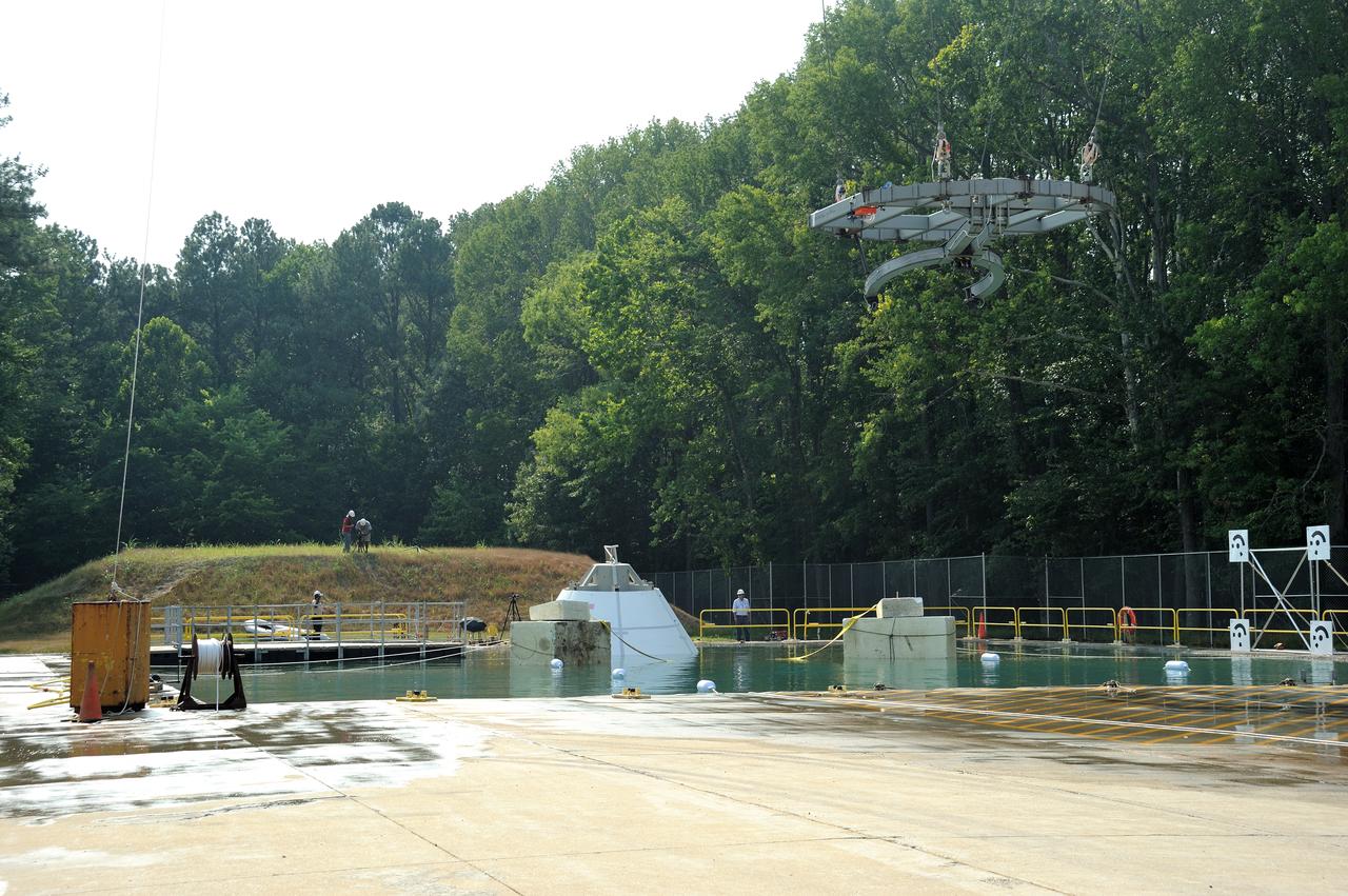 ORION Project-(SPLASH) Structural Passive Landing Attenuation for Survivability of Human Crew (BTA) Boiler Plate Test Article Water Impact Test-Pot Phase"0" Test POT#2  Tested at the Hydro Impact Basin at the Landing and Impact Research Facility (Gantry)