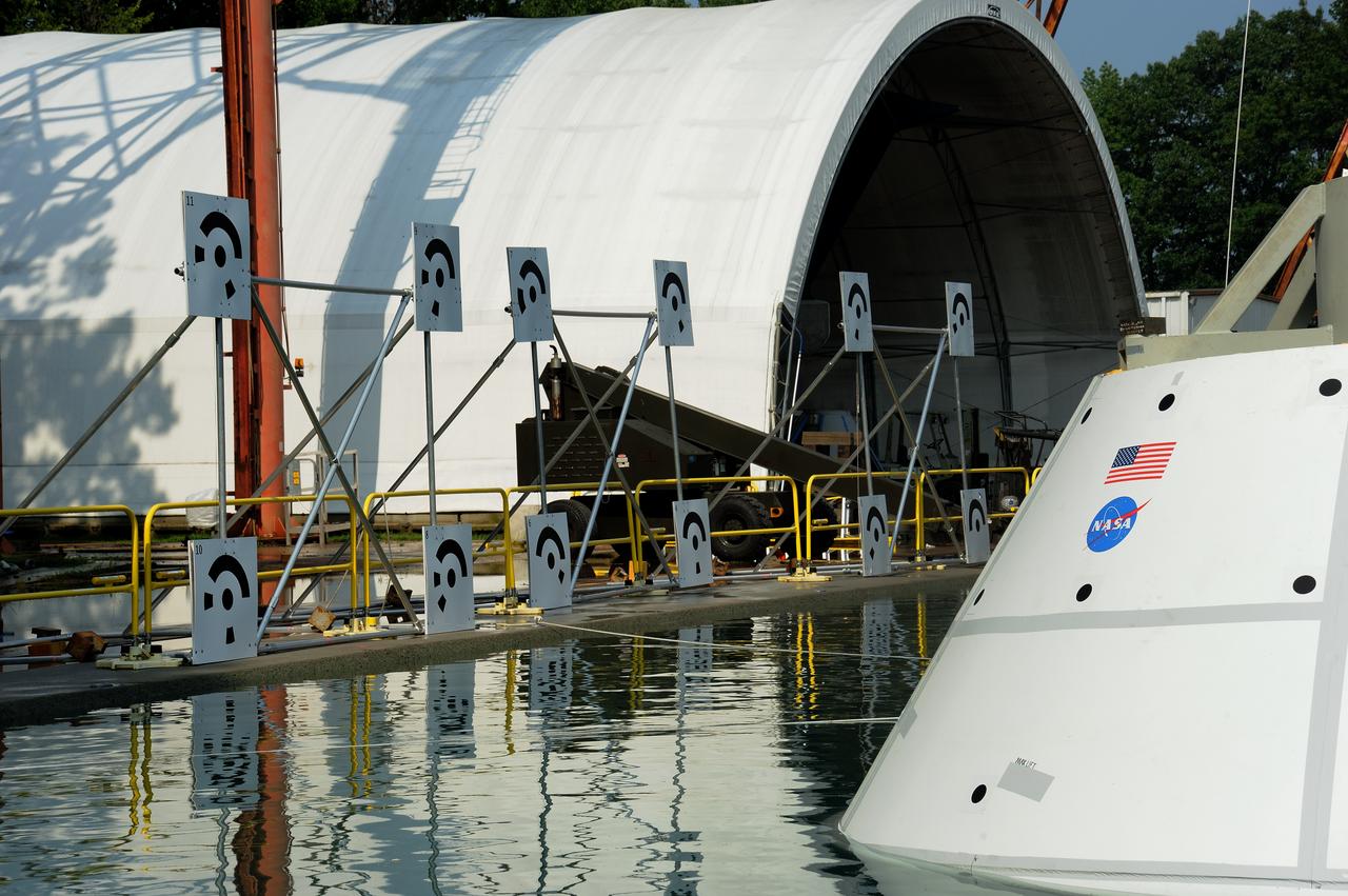 ORION Project-(SPLASH) Structural Passive Landing Attenuation for Survivability of Human Crew (BTA) Boiler Plate Test Article Water Impact Test-Pot Phase"0" Test POT#2  Tested at the Hydro Impact Basin at the Landing and Impact Research Facility (Gantry)