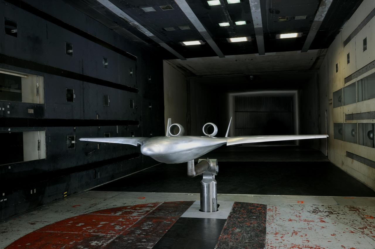 (HWB) Hybrid Wing Body Aerodynamic Test in 14x22 12.3 Foot Span HWB Model as tested in the 14x22 Foot Subsonic Tennel Aerodynamic Test  