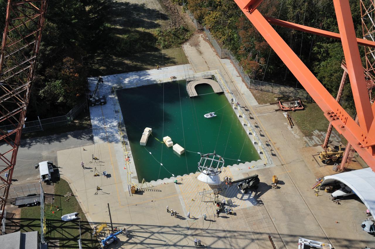 ORION Project-(SPLASH) Structural Passive Landing Attenuation for Survivability of Human Crew (BTA) Boiler Plate Test Article Water Impact Test-Pot Phase"0" Test  Tested at the Hydro Impact Basin at the Landing and Impact Research Facility (Gantry)