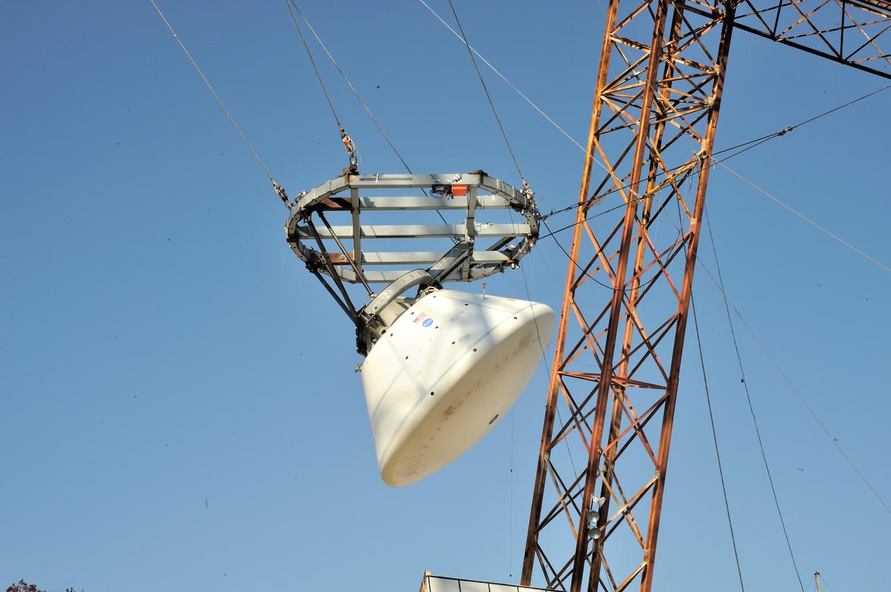 ORION Project-(SPLASH) Structural Passive Landing Attenuation for Survivability of Human Crew (BTA) Boiler Plate Test Article Water Impact Test-Pot Phase"0" Test  Tested at the Hydro Impact Basin at the Landing and Impact Research Facility (Gantry)