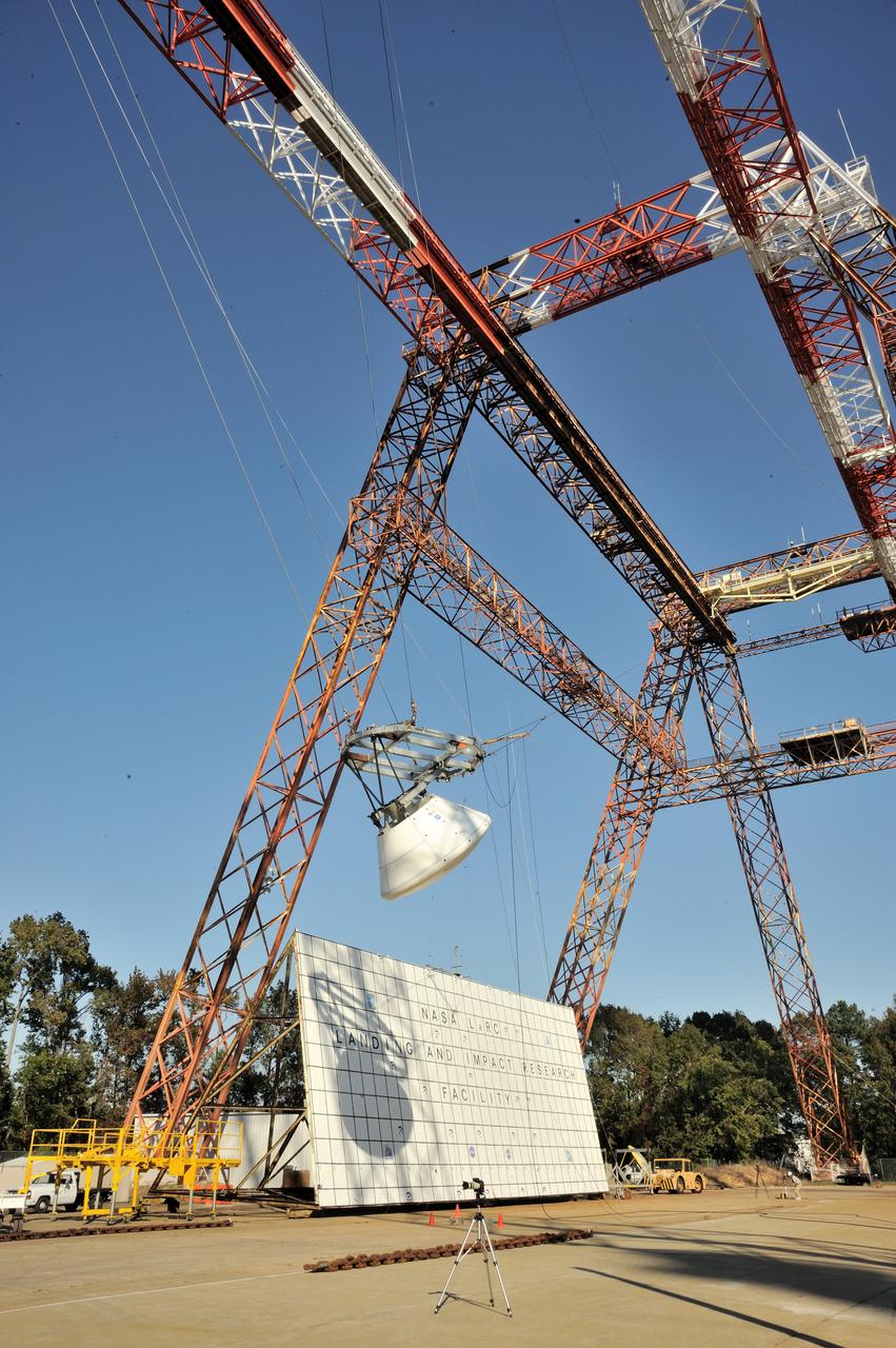 ORION Project-(SPLASH) Structural Passive Landing Attenuation for Survivability of Human Crew (BTA) Boiler Plate Test Article Water Impact Test-Pot Phase"0" Test  Tested at the Hydro Impact Basin at the Landing and Impact Research Facility (Gantry)