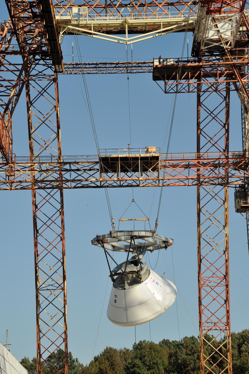 ORION Project-(SPLASH) Structural Passive Landing Attenuation for Survivability of Human Crew (BTA) Boiler Plate Test Article Water Impact Test-Pot Phase"0" Test  Tested at the Hydro Impact Basin at the Landing and Impact Research Facility (Gantry)