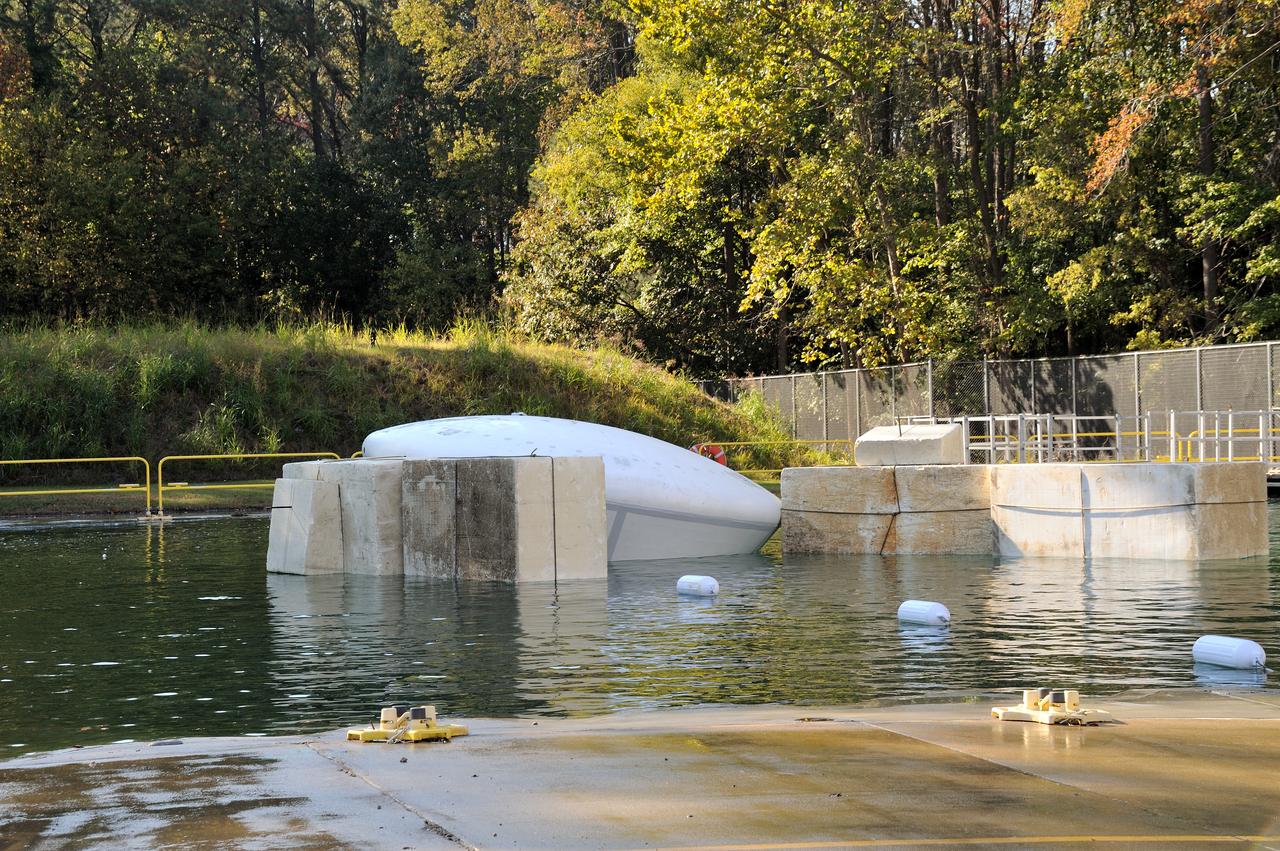 ORION Project-(SPLASH) Structural Passive Landing Attenuation for Survivability of Human Crew (BTA) Boiler Plate Test Article Water Impact Test-Pot Phase"0" Test  Tested at the Hydro Impact Basin at the Landing and Impact Research Facility (Gantry)