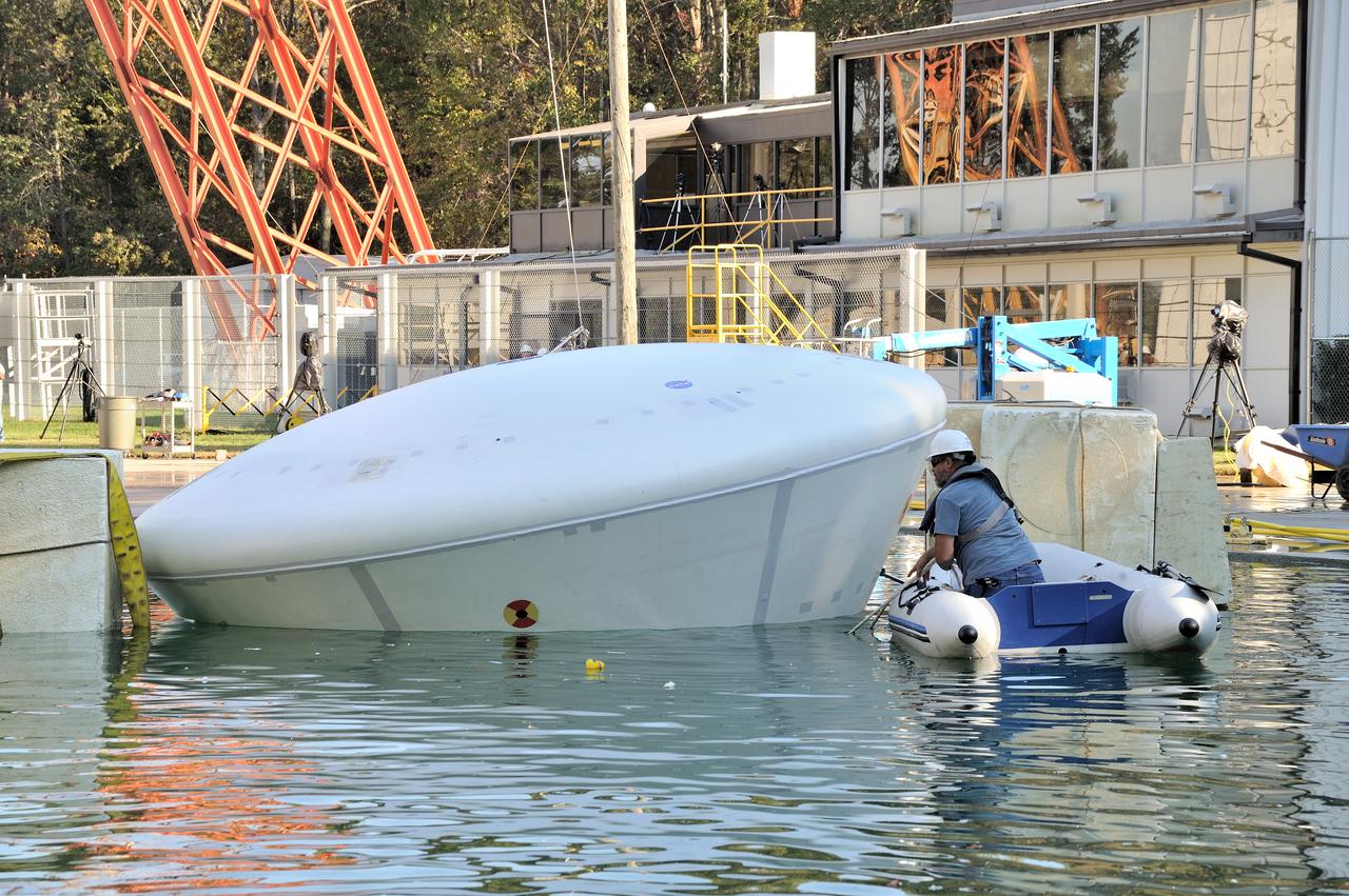 ORION Project-(SPLASH) Structural Passive Landing Attenuation for Survivability of Human Crew (BTA) Boiler Plate Test Article Water Impact Test-Pot Phase"0" Test  Tested at the Hydro Impact Basin at the Landing and Impact Research Facility (Gantry)