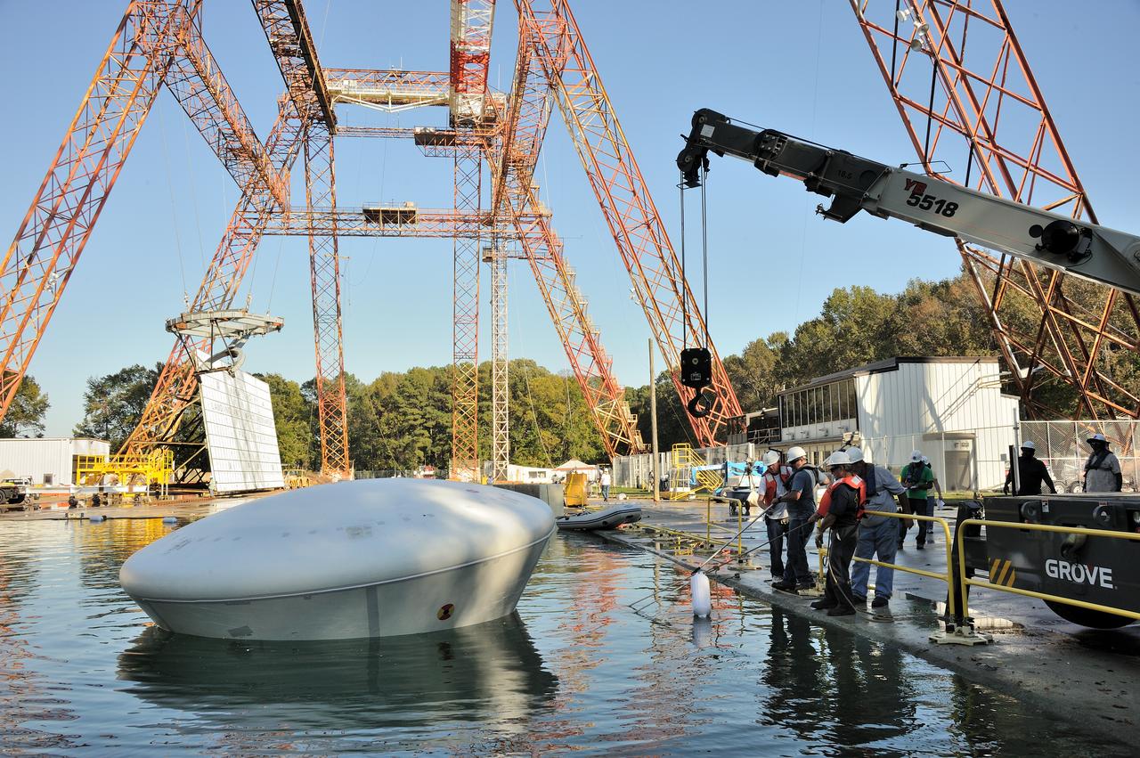 ORION Project-(SPLASH) Structural Passive Landing Attenuation for Survivability of Human Crew (BTA) Boiler Plate Test Article Water Impact Test-Pot Phase"0" Test  Tested at the Hydro Impact Basin at the Landing and Impact Research Facility (Gantry)