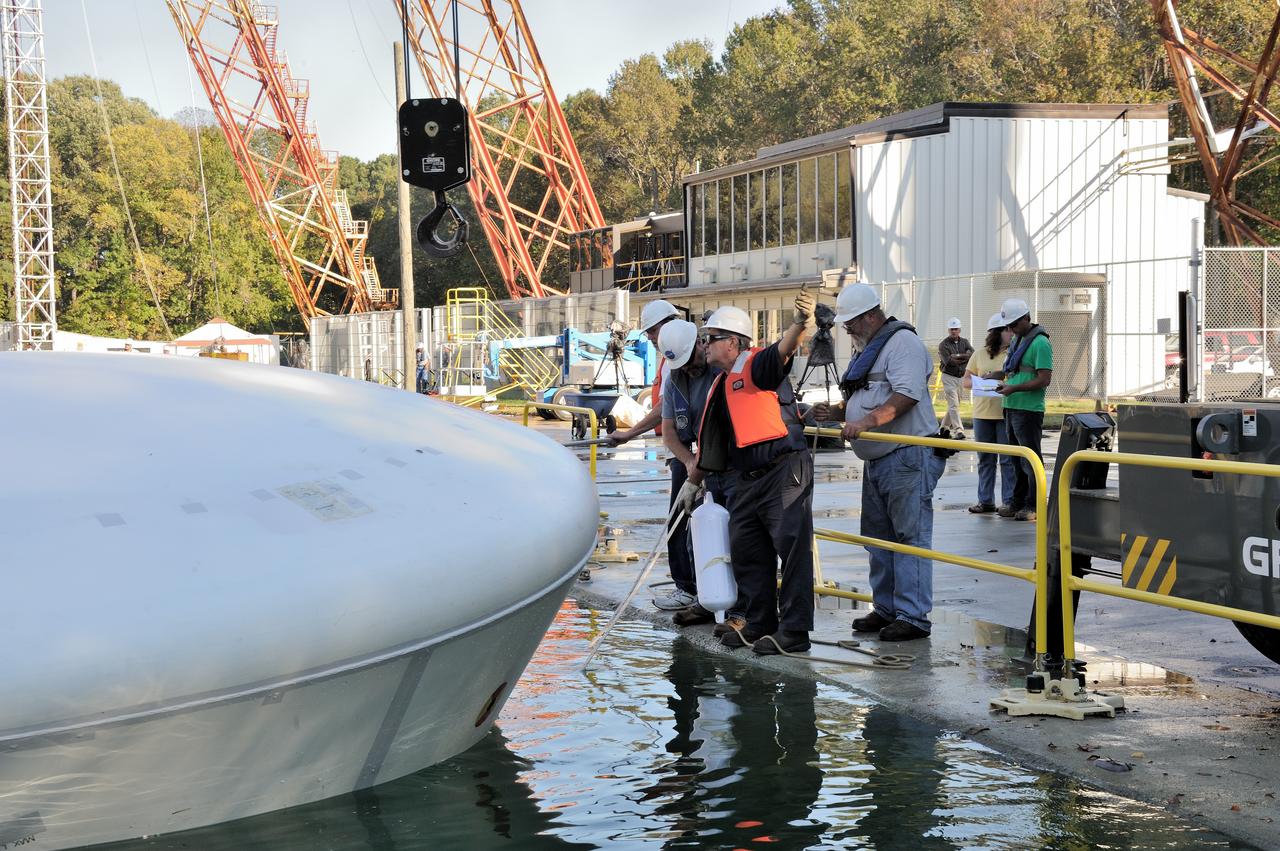 ORION Project-(SPLASH) Structural Passive Landing Attenuation for Survivability of Human Crew (BTA) Boiler Plate Test Article Water Impact Test-Pot Phase"0" Test  Tested at the Hydro Impact Basin at the Landing and Impact Research Facility (Gantry)