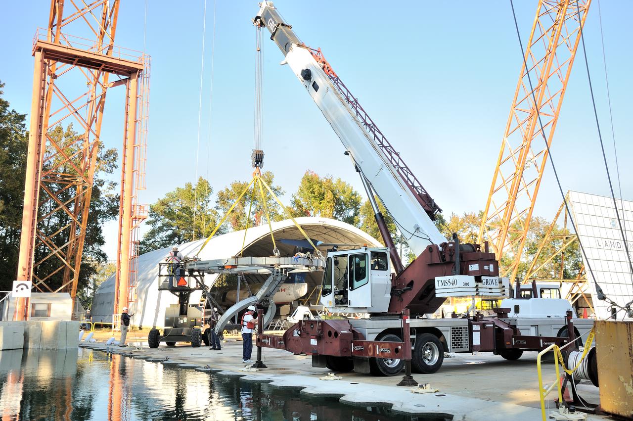 ORION Project-(SPLASH) Structural Passive Landing Attenuation for Survivability of Human Crew (BTA) Boiler Plate Test Article Water Impact Test-Pot Phase"0" Test  Tested at the Hydro Impact Basin at the Landing and Impact Research Facility (Gantry)