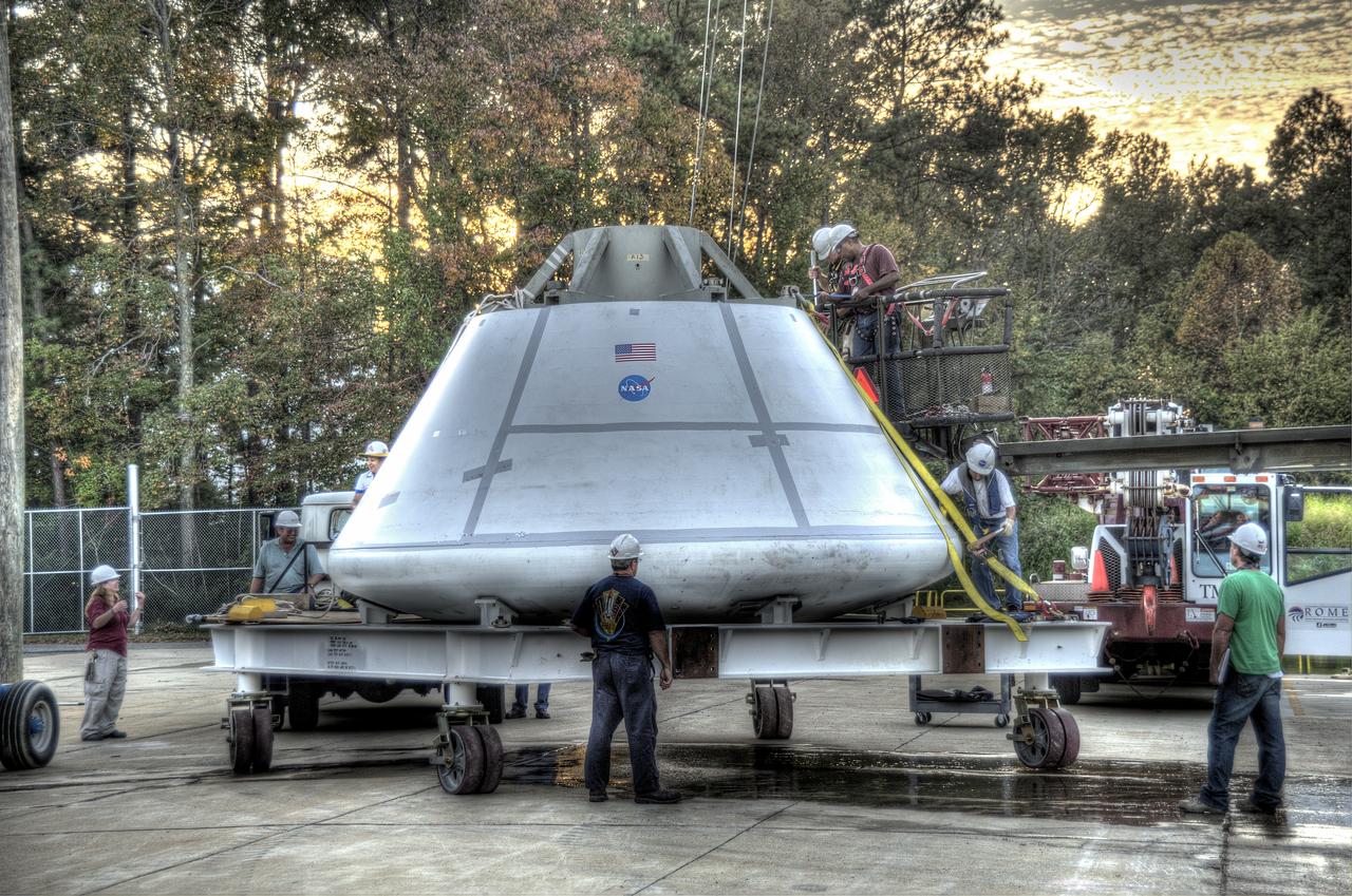 ORION Project-(SPLASH) Structural Passive Landing Attenuation for Survivability of Human Crew (BTA) Boiler Plate Test Article Water Impact Test-Pot Phase"0" Test  Tested at the Hydro Impact Basin at the Landing and Impact Research Facility (Gantry)