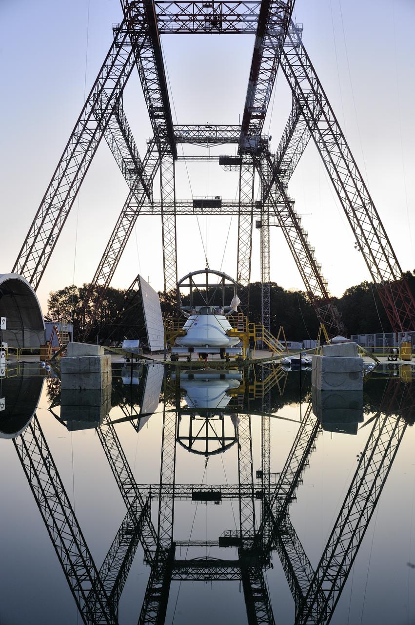 ORION Project-(SPLASH) Structural Passive Landing Attenuation for Survivability of Human Crew (BTA) Boiler Plate Test Article Water Impact Test-Pot Phase"0" Test  Tested at the Hydro Impact Basin at the Landing and Impact Research Facility (Gantry)