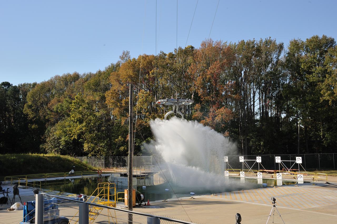ORION Project-(SPLASH) Structural Passive Landing Attenuation for Survivability of Human Crew (BTA) Boiler Plate Test Article Water Impact Test-Pot Phase"0" Test  Tested at the Hydro Impact Basin at the Landing and Impact Research Facility (Gantry)