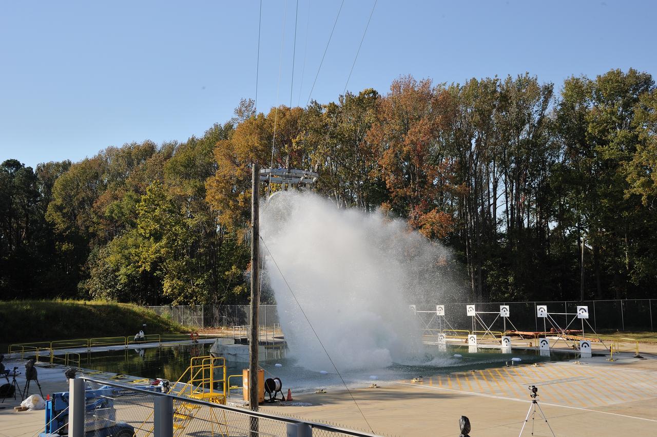 ORION Project-(SPLASH) Structural Passive Landing Attenuation for Survivability of Human Crew (BTA) Boiler Plate Test Article Water Impact Test-Pot Phase"0" Test  Tested at the Hydro Impact Basin at the Landing and Impact Research Facility (Gantry)