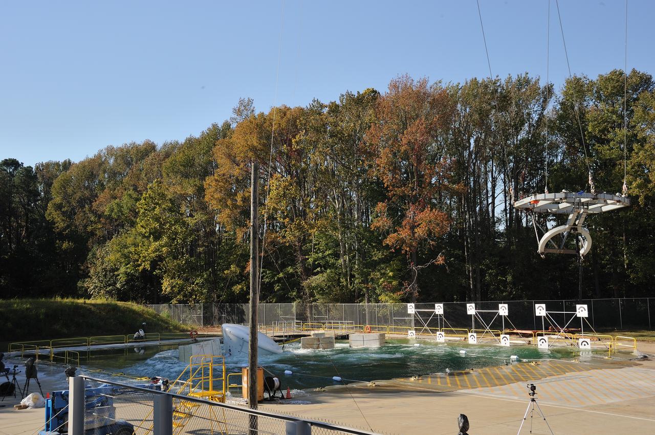 ORION Project-(SPLASH) Structural Passive Landing Attenuation for Survivability of Human Crew (BTA) Boiler Plate Test Article Water Impact Test-Pot Phase"0" Test  Tested at the Hydro Impact Basin at the Landing and Impact Research Facility (Gantry)