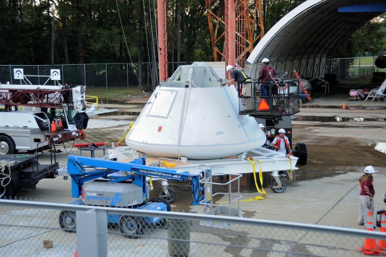 ORION Project-(SPLASH) Structural Passive Landing Attenuation for Survivability of Human Crew (BTA) Boiler Plate Test Article Water Impact Test-Pot Phase"0" Test  Tested at the Hydro Impact Basin at the Landing and Impact Research Facility (Gantry)