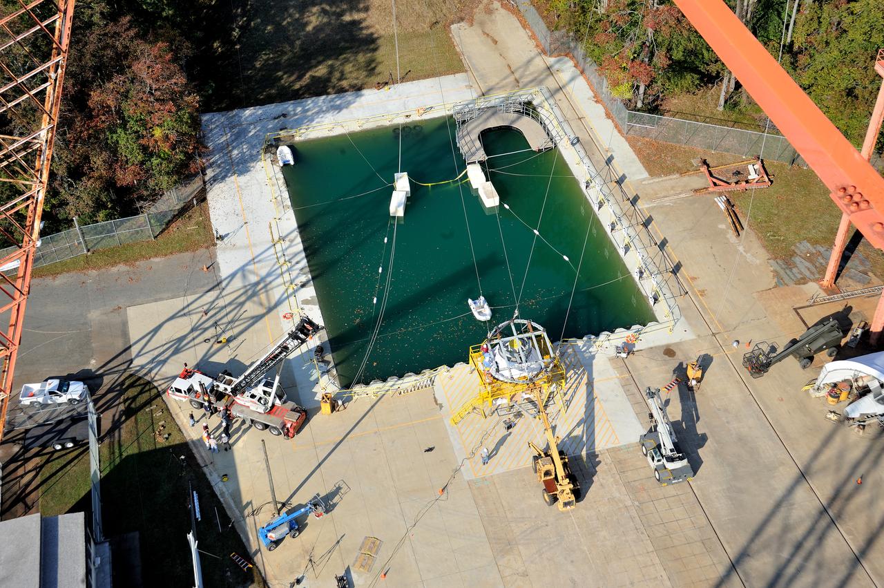 ORION Project-(SPLASH) Structural Passive Landing Attenuation for Survivability of Human Crew (BTA) Boiler Plate Test Article Water Impact Test-P1T#2  Tested at the Hydro Impact Basin at the Landing and Impact Research Facility (Gantry)