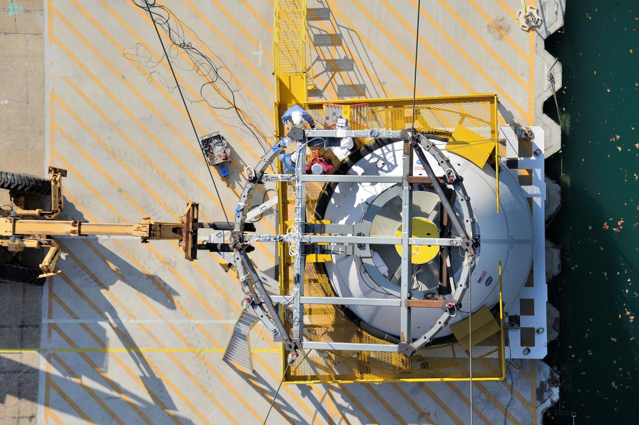 ORION Project-(SPLASH) Structural Passive Landing Attenuation for Survivability of Human Crew (BTA) Boiler Plate Test Article Water Impact Test-P1T#2  Tested at the Hydro Impact Basin at the Landing and Impact Research Facility (Gantry)