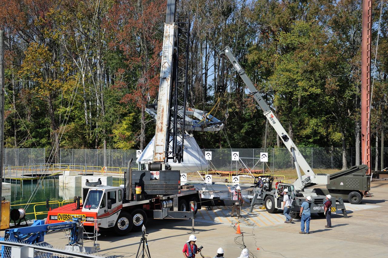 ORION Project-(SPLASH) Structural Passive Landing Attenuation for Survivability of Human Crew (BTA) Boiler Plate Test Article Water Impact Test-P1T#2  Tested at the Hydro Impact Basin at the Landing and Impact Research Facility (Gantry)