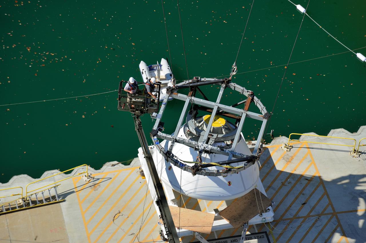 ORION Project-(SPLASH) Structural Passive Landing Attenuation for Survivability of Human Crew (BTA) Boiler Plate Test Article Water Impact Test-P1T#2  Tested at the Hydro Impact Basin at the Landing and Impact Research Facility (Gantry)