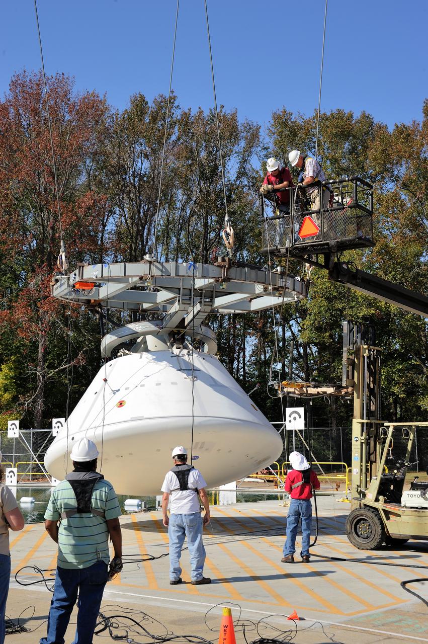 ORION Project-(SPLASH) Structural Passive Landing Attenuation for Survivability of Human Crew (BTA) Boiler Plate Test Article Water Impact Test-P1T#2  Tested at the Hydro Impact Basin at the Landing and Impact Research Facility (Gantry)