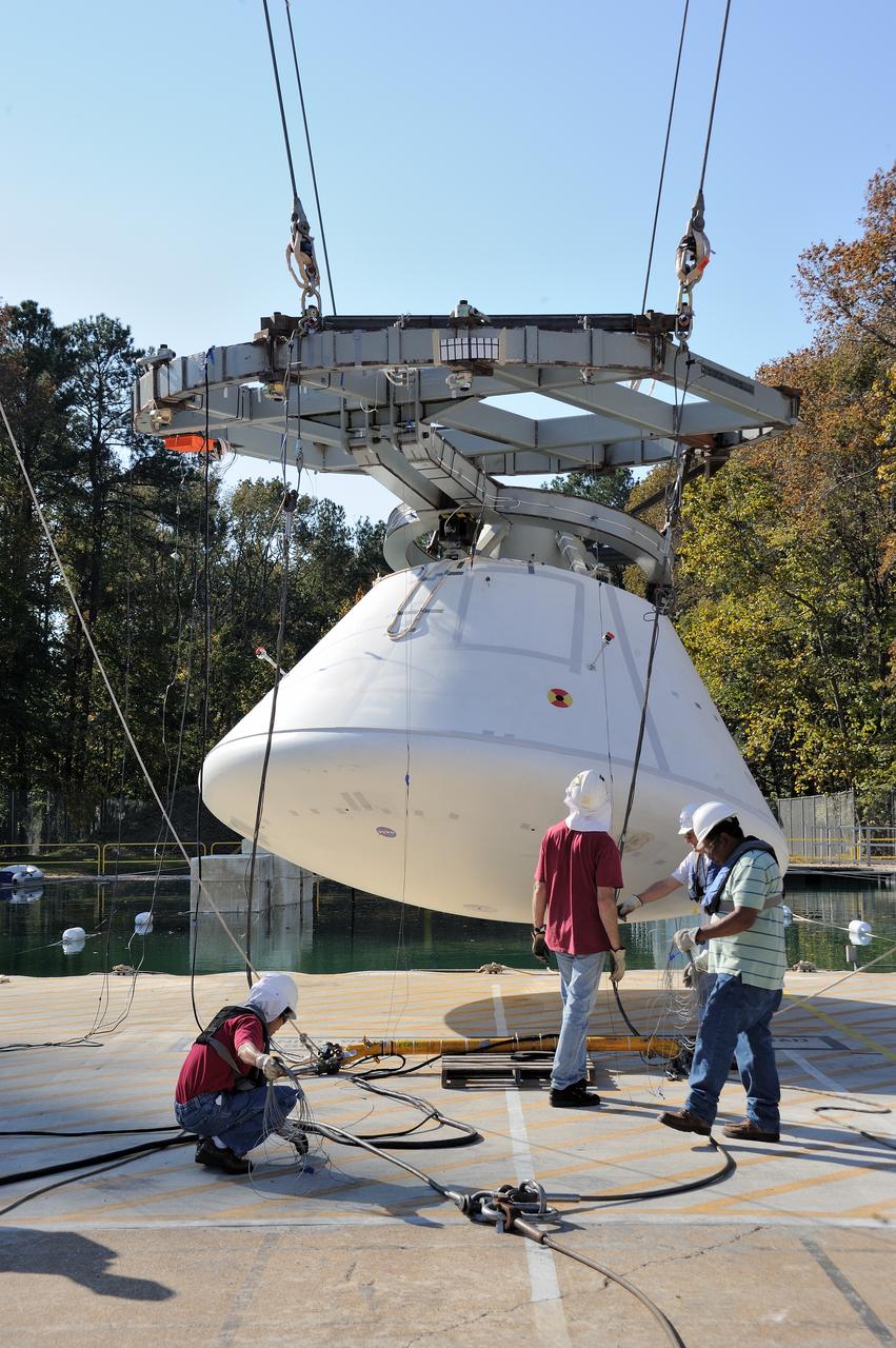 ORION Project-(SPLASH) Structural Passive Landing Attenuation for Survivability of Human Crew (BTA) Boiler Plate Test Article Water Impact Test-P1T#2  Tested at the Hydro Impact Basin at the Landing and Impact Research Facility (Gantry)