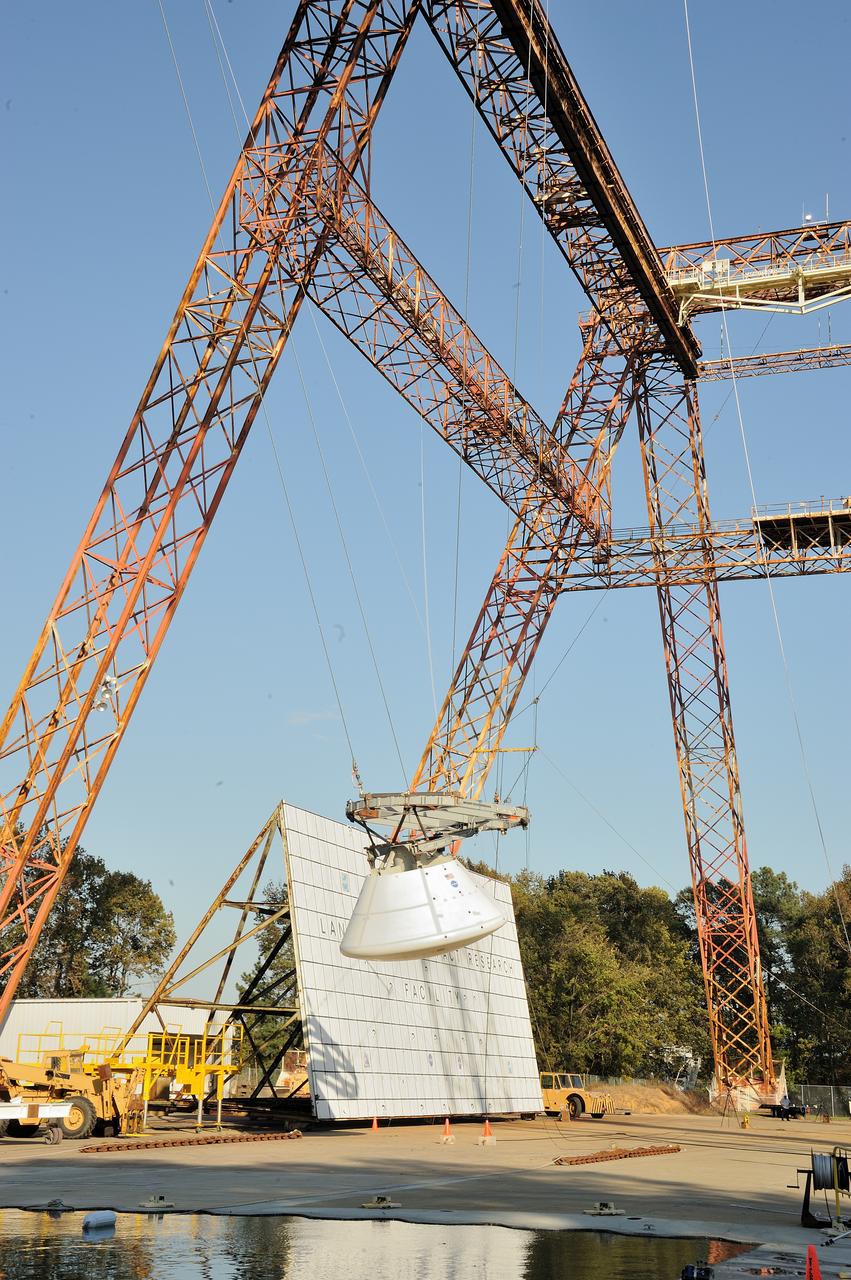ORION Project-(SPLASH) Structural Passive Landing Attenuation for Survivability of Human Crew (BTA) Boiler Plate Test Article Water Impact Test-P1T#2  Tested at the Hydro Impact Basin at the Landing and Impact Research Facility (Gantry)