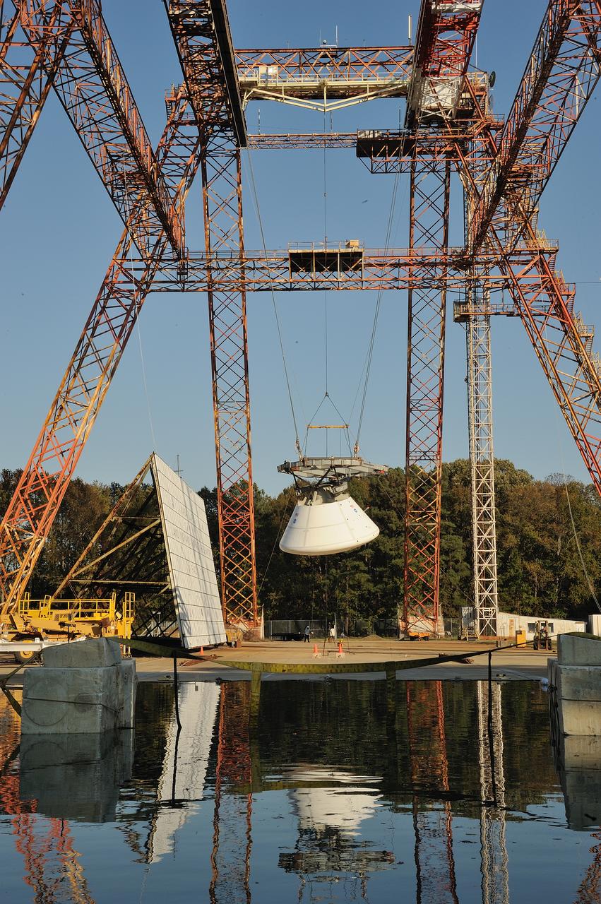 ORION Project-(SPLASH) Structural Passive Landing Attenuation for Survivability of Human Crew (BTA) Boiler Plate Test Article Water Impact Test-P1T#2  Tested at the Hydro Impact Basin at the Landing and Impact Research Facility (Gantry)