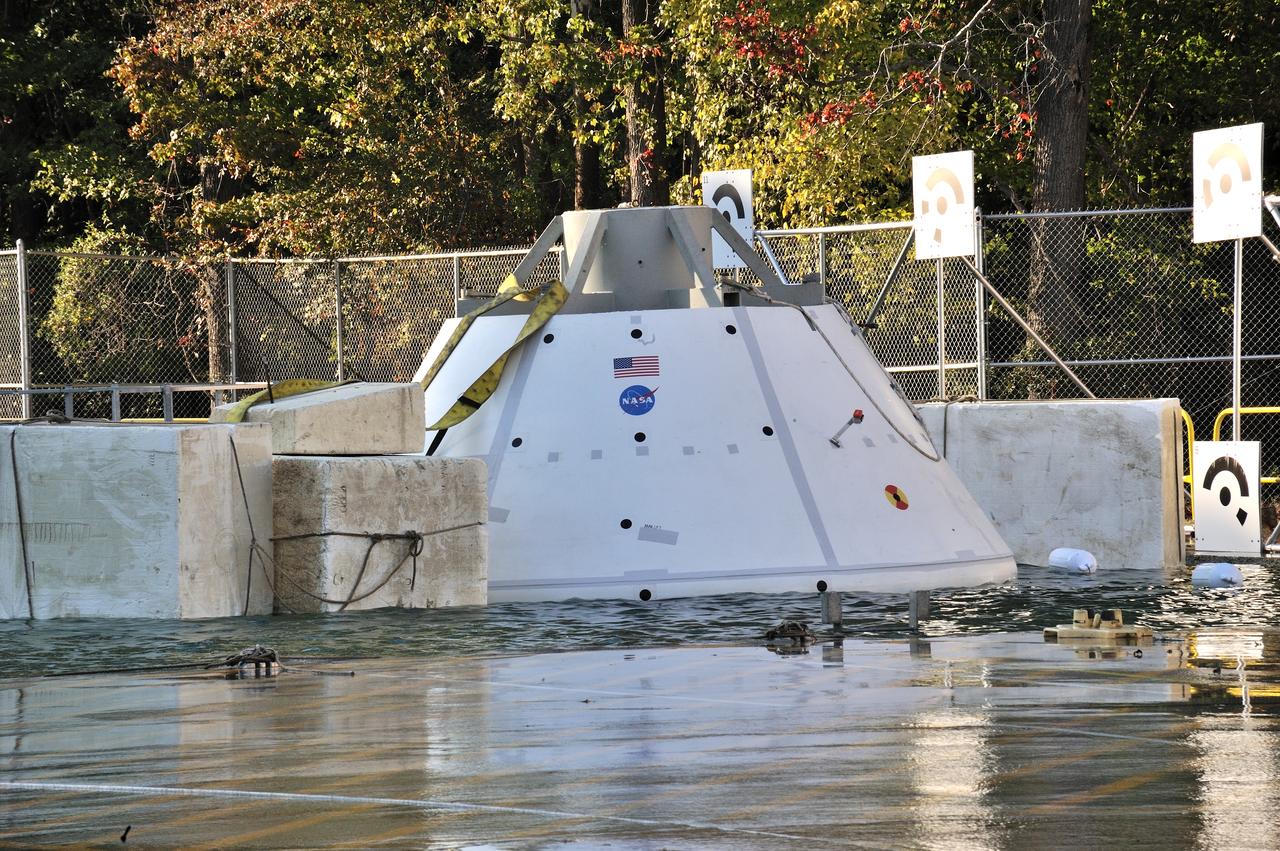 ORION Project-(SPLASH) Structural Passive Landing Attenuation for Survivability of Human Crew (BTA) Boiler Plate Test Article Water Impact Test-P1T#2  Tested at the Hydro Impact Basin at the Landing and Impact Research Facility (Gantry)