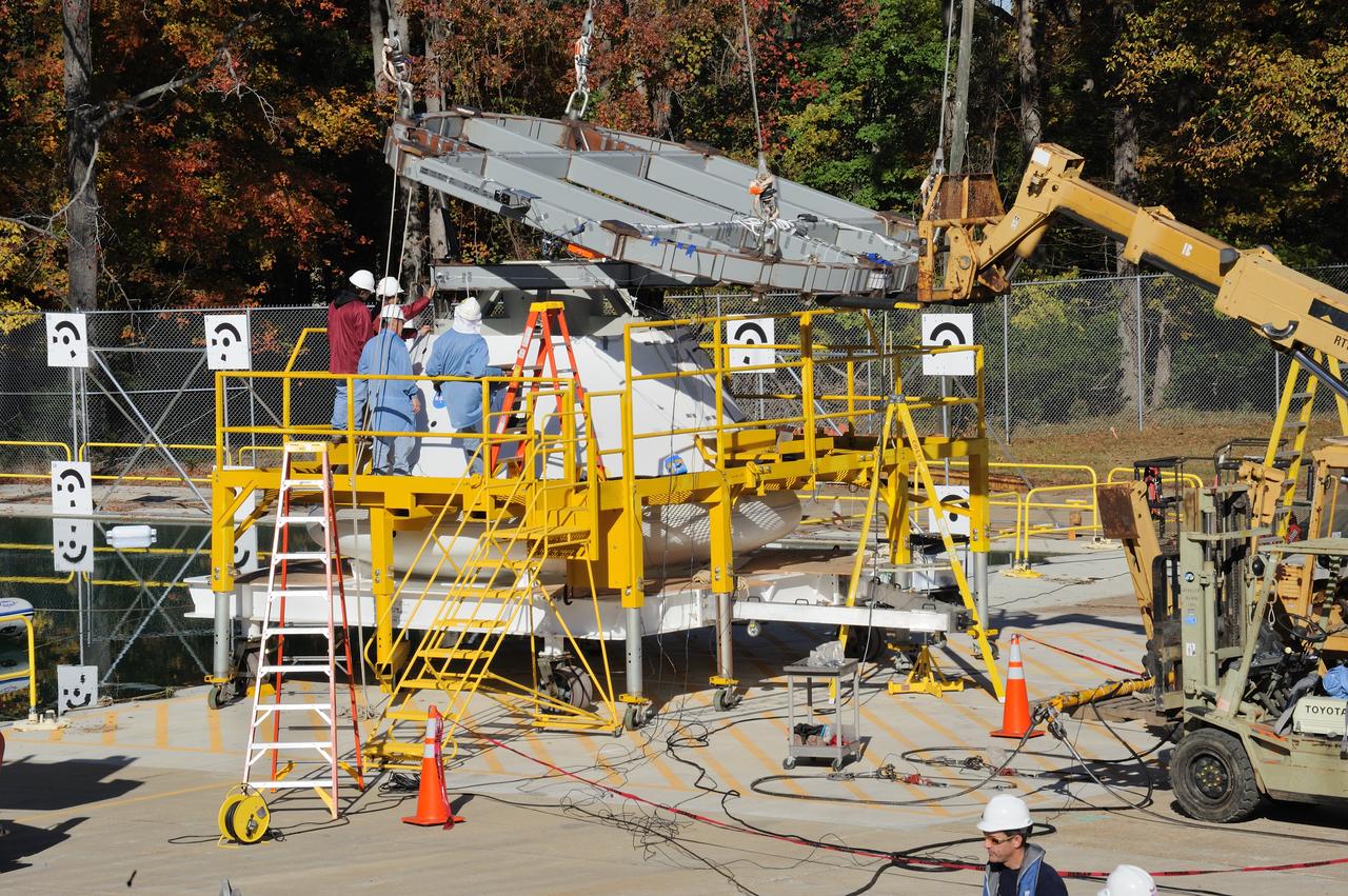 ORION Project-(SPLASH) Structural Passive Landing Attenuation for Survivability of Human Crew (BTA) Boiler Plate Test Article Water Impact Test-Pot Phase"0" Test  Tested at the Hydro Impact Basin at the Landing and Impact Research Facility (Gantry)