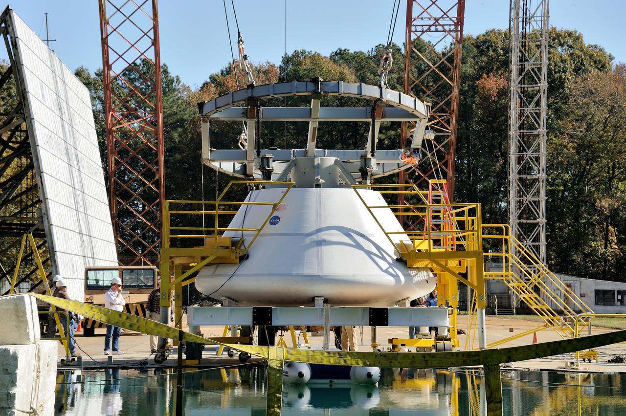 ORION Project-(SPLASH) Structural Passive Landing Attenuation for Survivability of Human Crew (BTA) Boiler Plate Test Article Water Impact Test-Pot Phase"0" Test  Tested at the Hydro Impact Basin at the Landing and Impact Research Facility (Gantry)