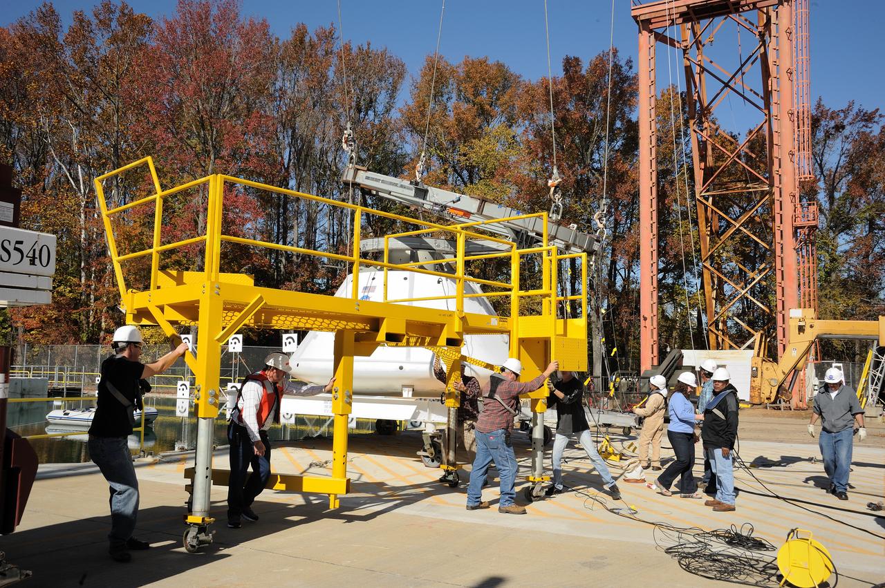 ORION Project-(SPLASH) Structural Passive Landing Attenuation for Survivability of Human Crew (BTA) Boiler Plate Test Article Water Impact Test-Pot Phase"0" Test  Tested at the Hydro Impact Basin at the Landing and Impact Research Facility (Gantry)