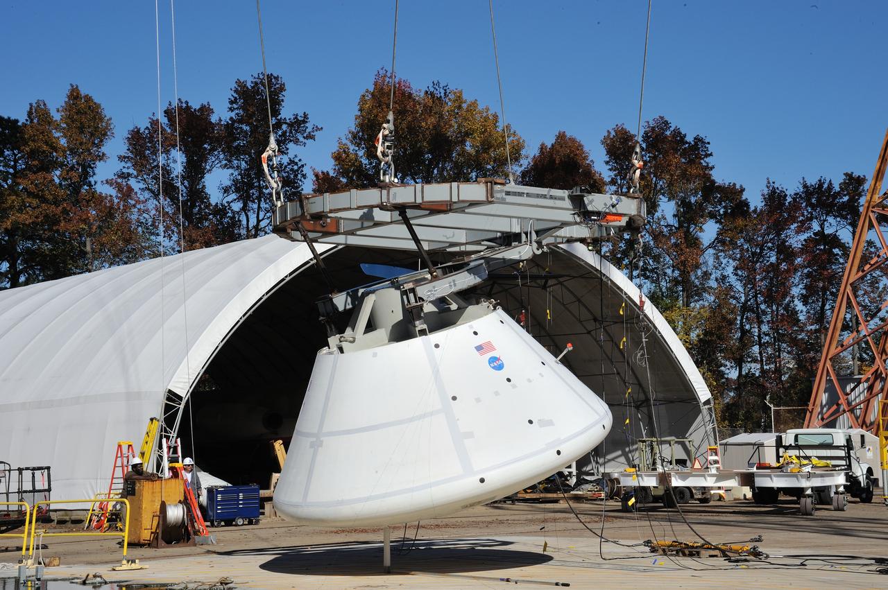 ORION Project-(SPLASH) Structural Passive Landing Attenuation for Survivability of Human Crew (BTA) Boiler Plate Test Article Water Impact Test-Pot Phase"0" Test  Tested at the Hydro Impact Basin at the Landing and Impact Research Facility (Gantry)
