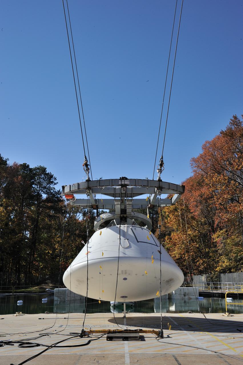ORION Project-(SPLASH) Structural Passive Landing Attenuation for Survivability of Human Crew (BTA) Boiler Plate Test Article Water Impact Test-Pot Phase"0" Test  Tested at the Hydro Impact Basin at the Landing and Impact Research Facility (Gantry)