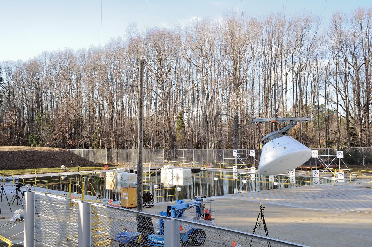 ORION Project-(SPLASH) Structural Passive Landing Attenuation for Survivability of Human Crew (BTA) Boiler Plate Test Article Water Impact Test-Pit Phase 4 Test or Pit 4  Tested at the Hydro Impact Basin at the Landing and Impact Research Facility (Gantry)