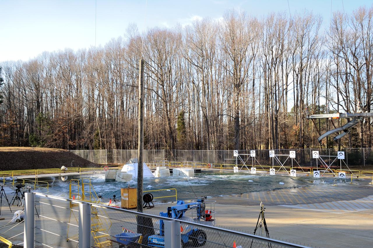 ORION Project-(SPLASH) Structural Passive Landing Attenuation for Survivability of Human Crew (BTA) Boiler Plate Test Article Water Impact Test-Pit Phase 4 Test or Pit 4  Tested at the Hydro Impact Basin at the Landing and Impact Research Facility (Gantry)