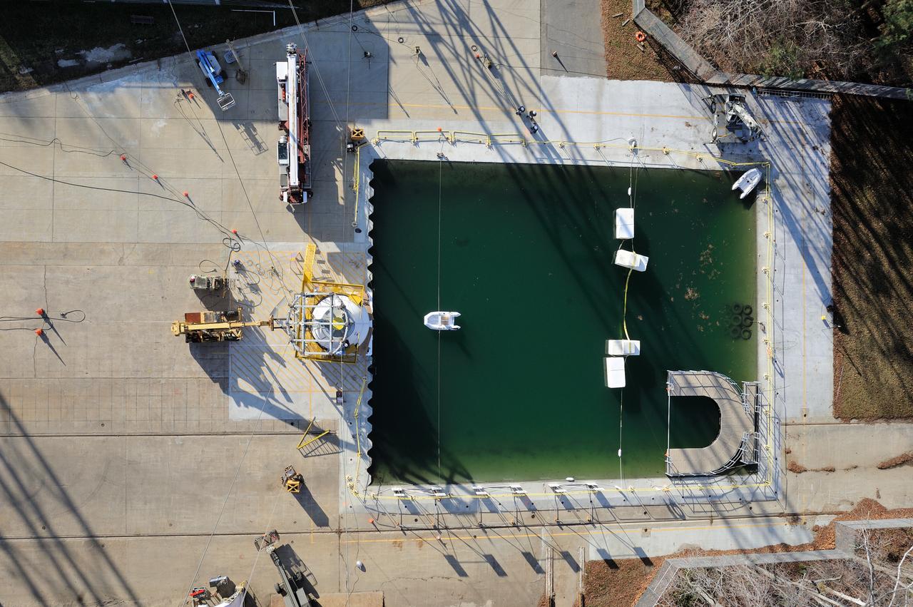 ORION Project-(SPLASH) Structural Passive Landing Attenuation for Survivability of Human Crew (BTA) Boiler Plate Test Article Water Impact Test-Pit Phase 4 Test or Pit 4  Tested at the Hydro Impact Basin at the Landing and Impact Research Facility (Gantry)