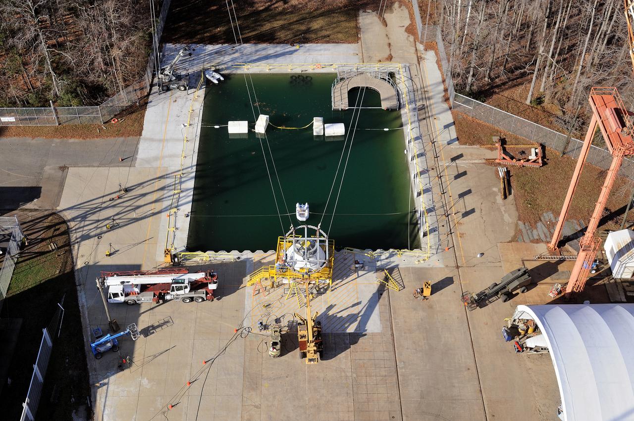 ORION Project-(SPLASH) Structural Passive Landing Attenuation for Survivability of Human Crew (BTA) Boiler Plate Test Article Water Impact Test-Pit Phase 4 Test or Pit 4  Tested at the Hydro Impact Basin at the Landing and Impact Research Facility (Gantry)