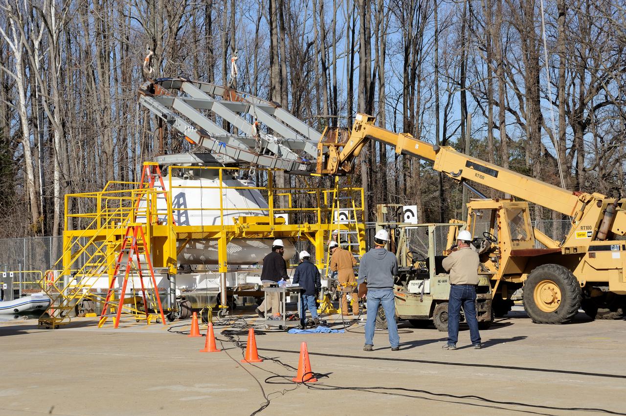 ORION Project-(SPLASH) Structural Passive Landing Attenuation for Survivability of Human Crew (BTA) Boiler Plate Test Article Water Impact Test-Pit Phase 4 Test or Pit 4  Tested at the Hydro Impact Basin at the Landing and Impact Research Facility (Gantry)