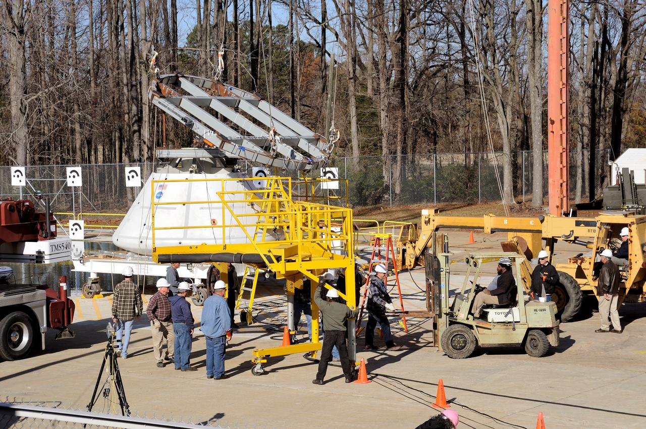 ORION Project-(SPLASH) Structural Passive Landing Attenuation for Survivability of Human Crew (BTA) Boiler Plate Test Article Water Impact Test-Pit Phase 4 Test or Pit 4  Tested at the Hydro Impact Basin at the Landing and Impact Research Facility (Gantry)