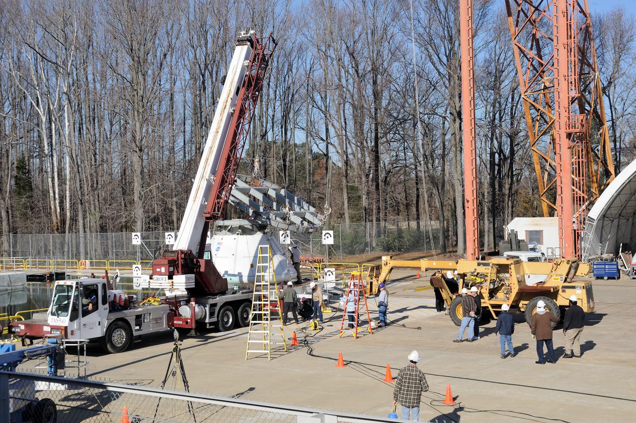 ORION Project-(SPLASH) Structural Passive Landing Attenuation for Survivability of Human Crew (BTA) Boiler Plate Test Article Water Impact Test-Pit Phase 4 Test or Pit 4  Tested at the Hydro Impact Basin at the Landing and Impact Research Facility (Gantry)