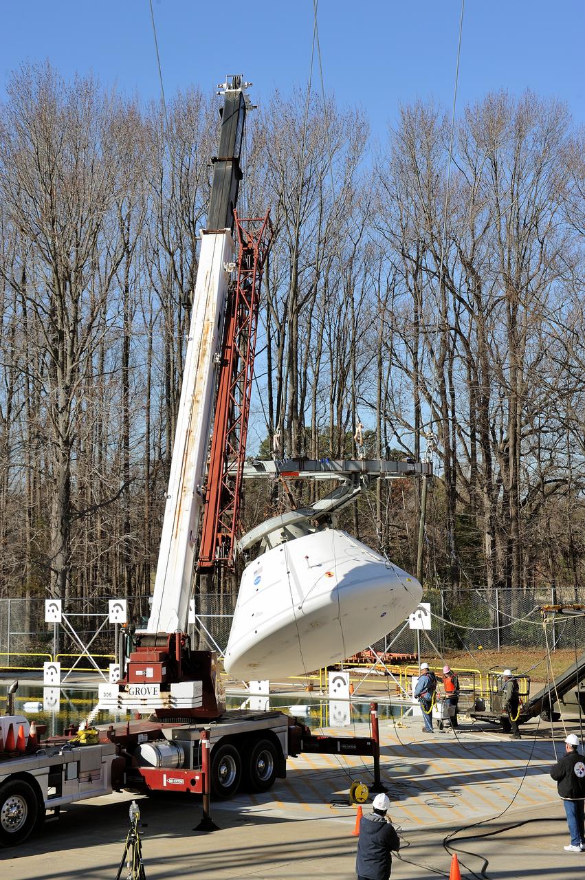 ORION Project-(SPLASH) Structural Passive Landing Attenuation for Survivability of Human Crew (BTA) Boiler Plate Test Article Water Impact Test-Pit Phase 4 Test or Pit 4  Tested at the Hydro Impact Basin at the Landing and Impact Research Facility (Gantry)