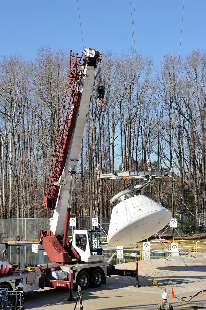 ORION Project-(SPLASH) Structural Passive Landing Attenuation for Survivability of Human Crew (BTA) Boiler Plate Test Article Water Impact Test-Pit Phase 4 Test or Pit 4  Tested at the Hydro Impact Basin at the Landing and Impact Research Facility (Gantry)