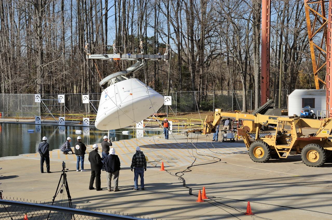 ORION Project-(SPLASH) Structural Passive Landing Attenuation for Survivability of Human Crew (BTA) Boiler Plate Test Article Water Impact Test-Pit Phase 4 Test or Pit 4  Tested at the Hydro Impact Basin at the Landing and Impact Research Facility (Gantry)