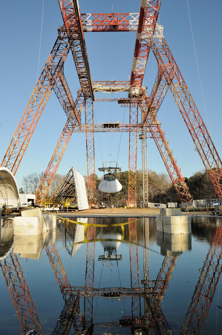 ORION Project-(SPLASH) Structural Passive Landing Attenuation for Survivability of Human Crew (BTA) Boiler Plate Test Article Water Impact Test-Pit Phase 4 Test or Pit 4  Tested at the Hydro Impact Basin at the Landing and Impact Research Facility (Gantry)