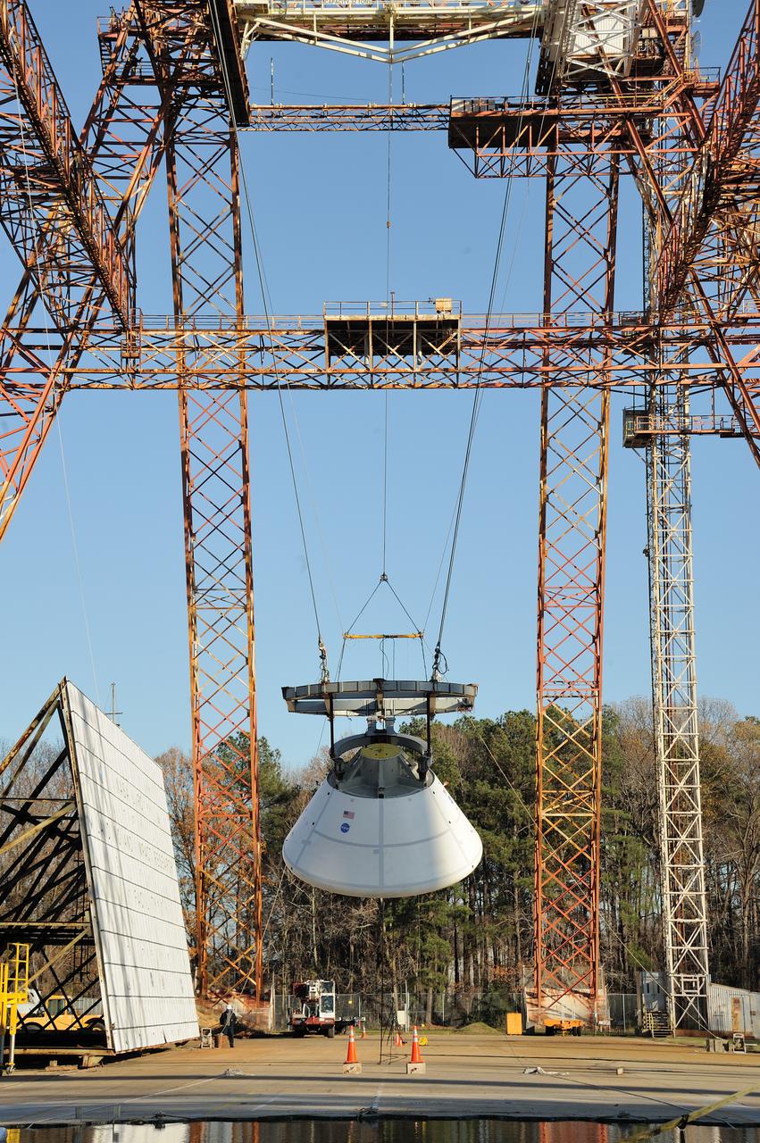 ORION Project-(SPLASH) Structural Passive Landing Attenuation for Survivability of Human Crew (BTA) Boiler Plate Test Article Water Impact Test-Pit Phase 4 Test or Pit 4  Tested at the Hydro Impact Basin at the Landing and Impact Research Facility (Gantry)