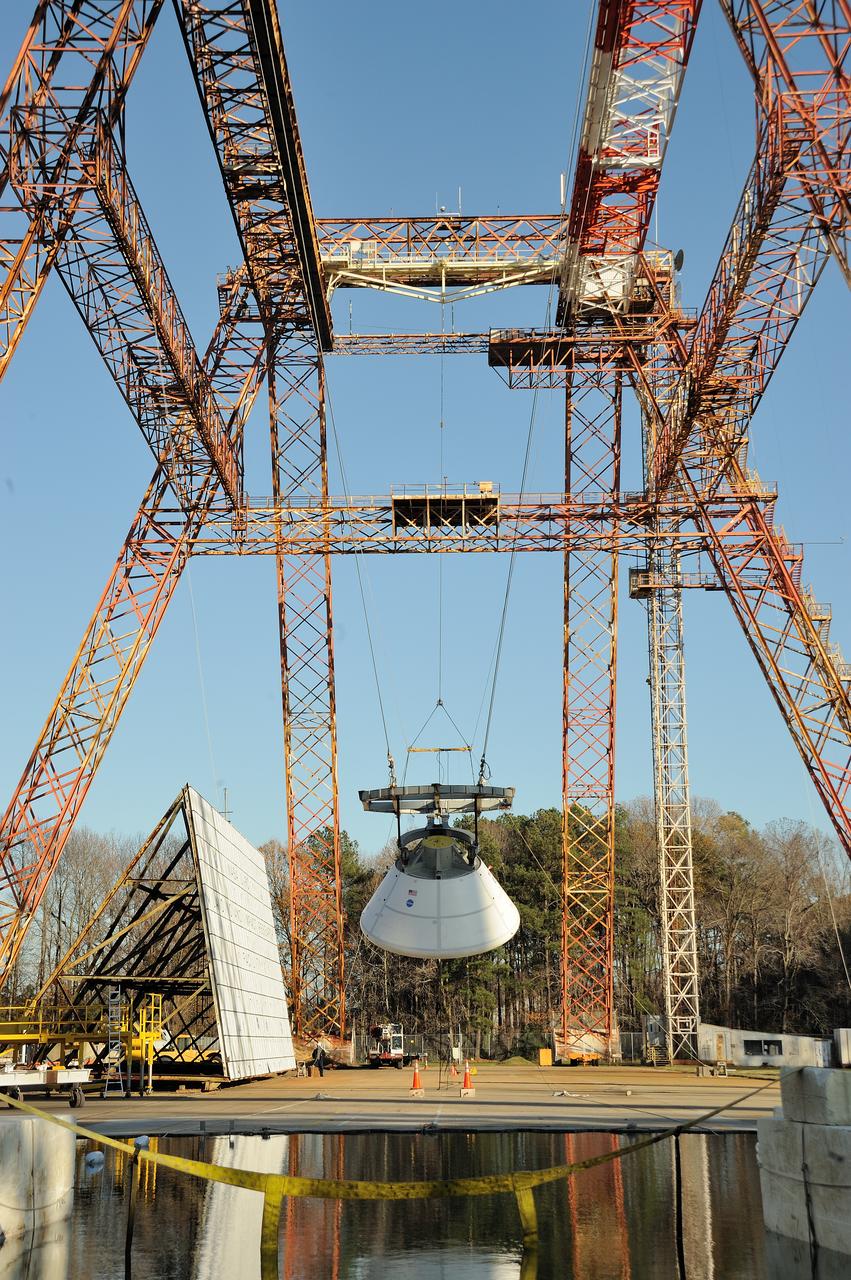 ORION Project-(SPLASH) Structural Passive Landing Attenuation for Survivability of Human Crew (BTA) Boiler Plate Test Article Water Impact Test-Pit Phase 4 Test or Pit 4  Tested at the Hydro Impact Basin at the Landing and Impact Research Facility (Gantry)